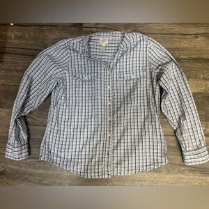 St. John's Bay Blue and White Plaid Button Down Shirt